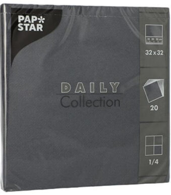 PAPSTAR lunchservetten, 320 x 320 mm, 3-laags, zwart, 20 stuks