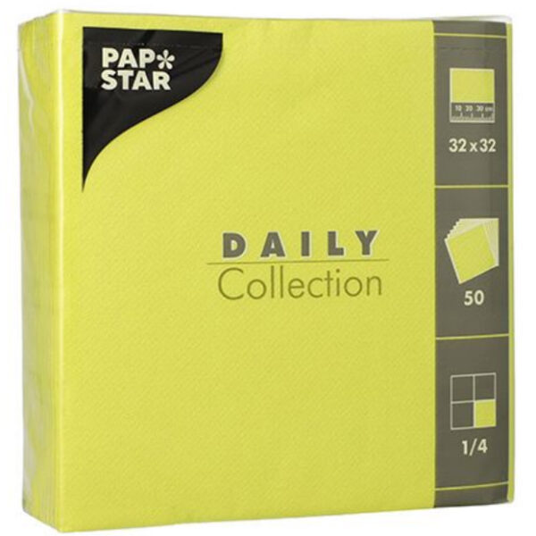 PAPSTAR lunchservetten, 320 x 320 mm, 3-laags, limoengroen, wit, 50 stuks