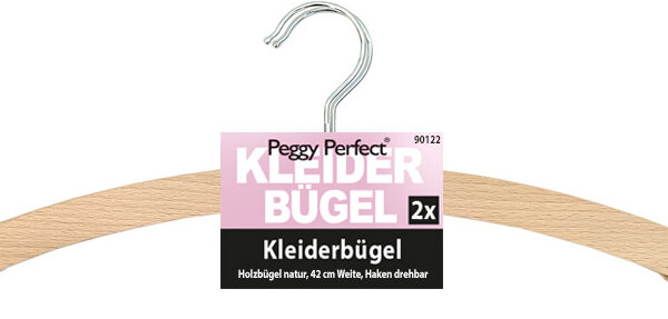 Peggy Perfect houten kledinghanger zonder broeklat, naturel, 2 stuks