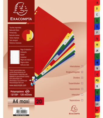 EXACOMPTA kunststof-tabbladen, A-Z, DIN A4+, 20-delig