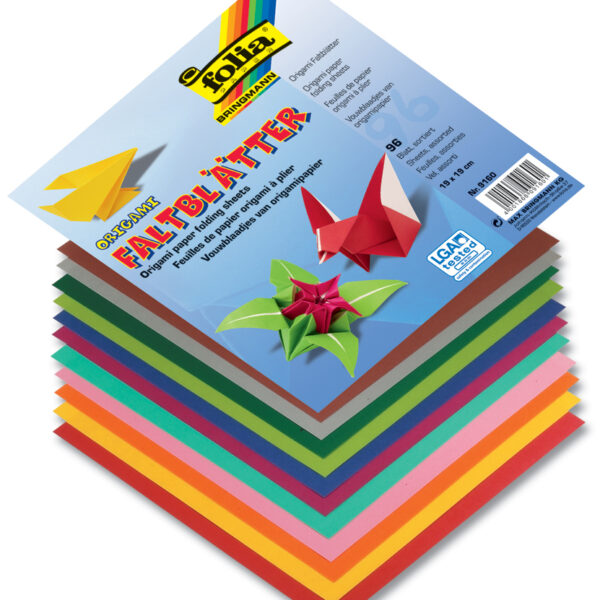 folia Origami-vouwbladen, 100 x 100 mm, kleuren assorti, 96 vel