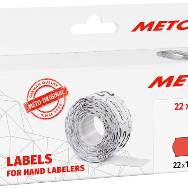 METO etiketten voor prijstang, 22 x 12 mm, fluor rood