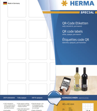 HERMA QR-Code etiketten, 40 x 40 mm, 25 vel A4, permanent, wit
