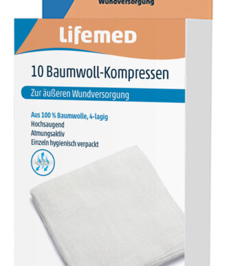 Lifemed katoenen compressen, 95 x 95 mm, wit