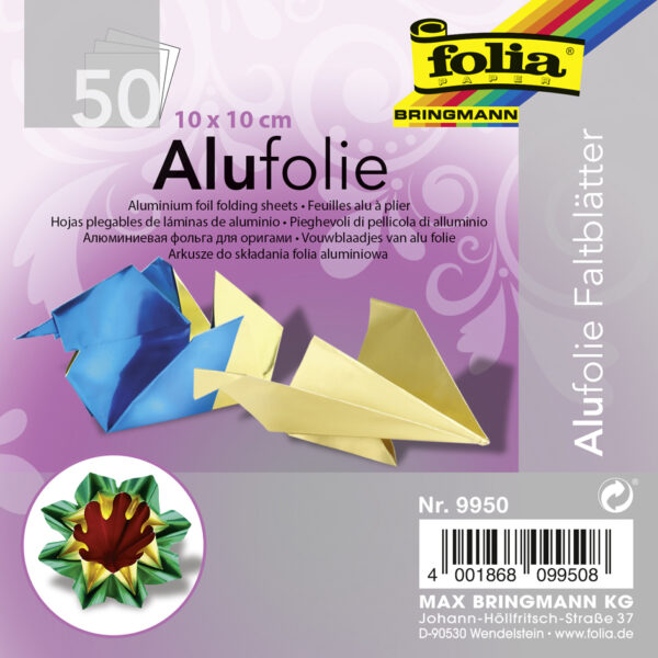 folia Alu-vouwbladen, 100 x 100 mm, 50 vel, kleuren assorti