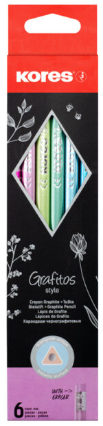 Kores potloden 'Grafitos Style', HB, 3 mm, driehoekig, 6 stuks