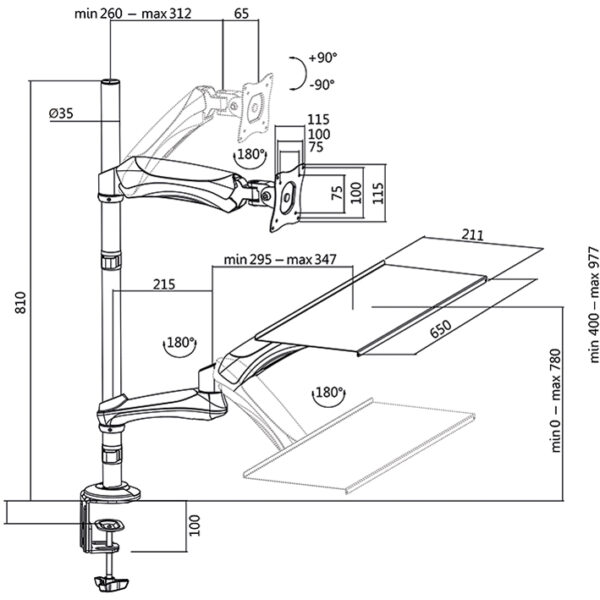 LogiLink Zit-Sta werkplek, voor 1 monitor, zwart