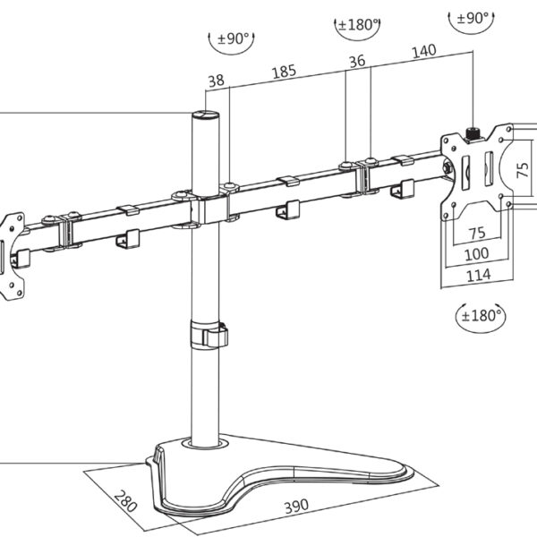 LogiLink dubbele monitorarm met voet, 2-voudig, zwart
