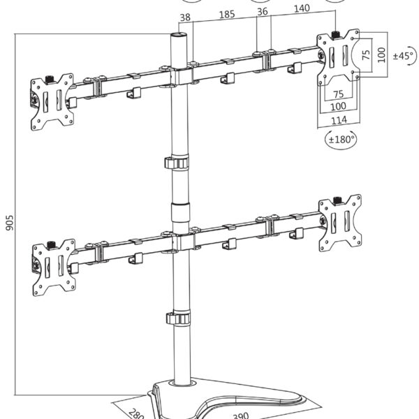 LogiLink viervoudige monitorarm met voet, armlengte 460 mm, zwart