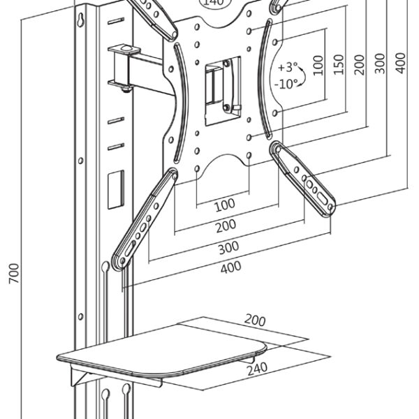 LogiLink TV-wandhouder met opbergplank, voor 81,28 - 139,7 cm