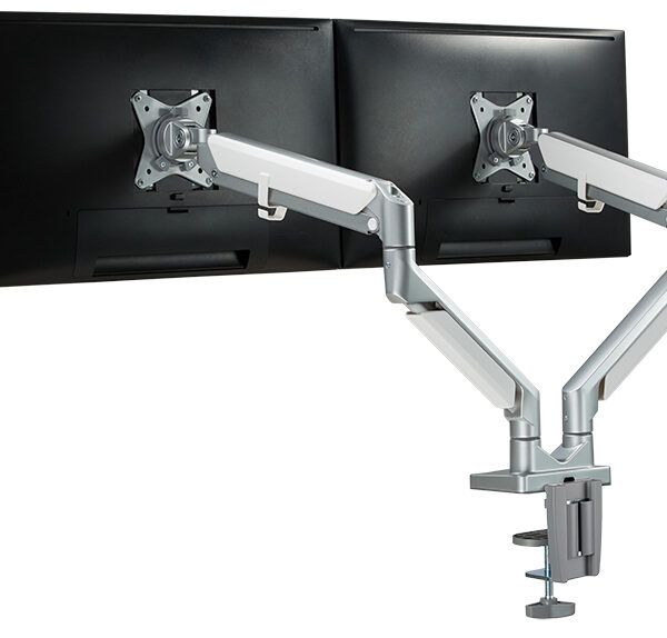 LogiLink dubbele TFT-/LCD-monitorarm, van aluminium, zilver, gebogen