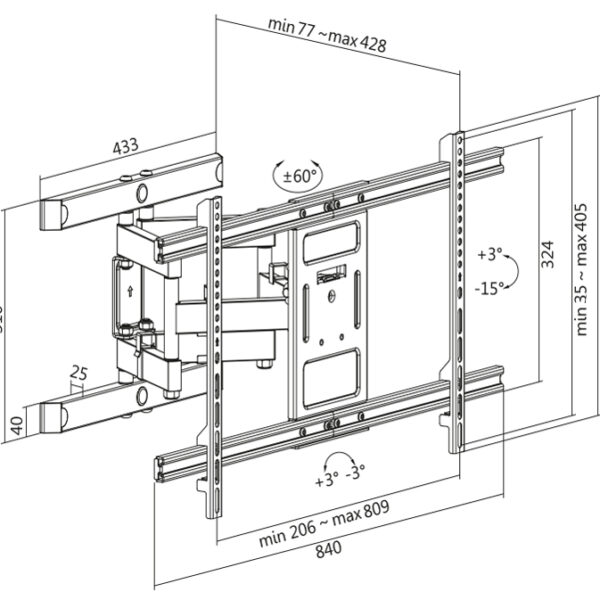 LogiLink TV-muurbeugel Full Motion, voor 109,22 - 228,60cm