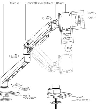 LogiLink monitorarm, aluminium, armlengte: 473 mm, Flat & Curved Screens, zilver