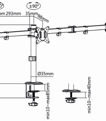 LogiLink drievoudige-monitorarm, armlengte: 658 mm, zwart