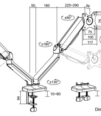 LogiLink dubbele monitorarm, aluminium, armlengte: 450 mm, zwart