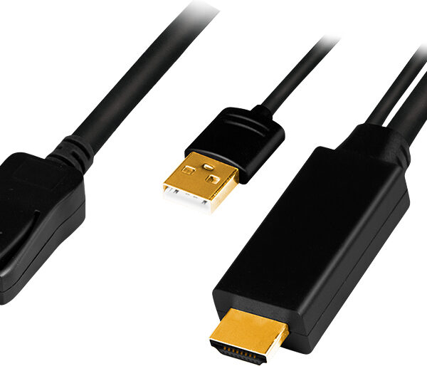 LogiLink HDMI kabel, HDMI-A + USB-A - DisplayPort-stekker