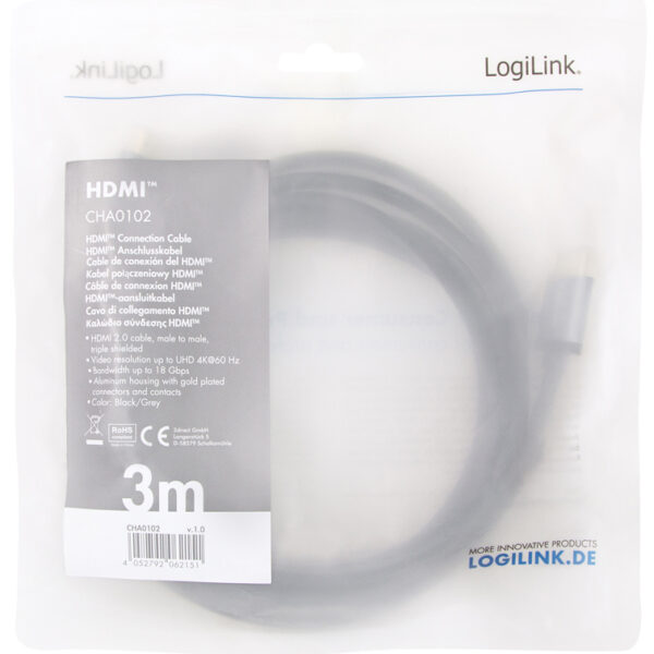 LogiLink HDMI kabel 2.0, A-stekker - A-stekker, 3,0 m
