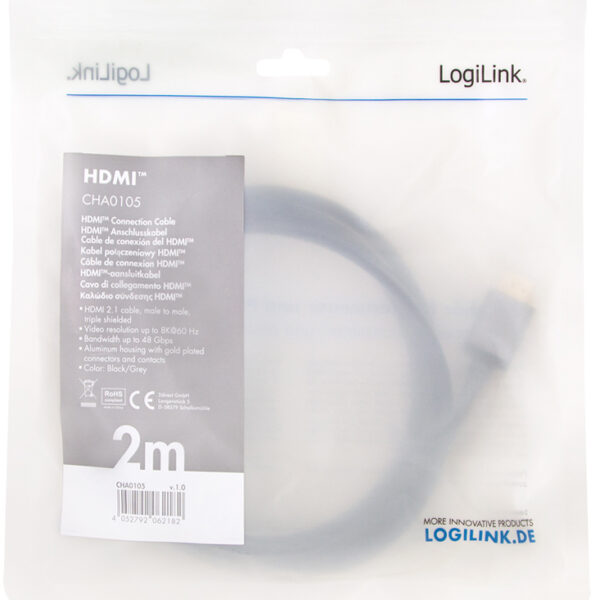 LogiLink HDMI kabel 2.1, A-stekker - A-stekker, 2,0 m