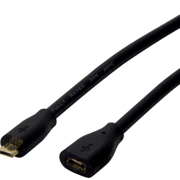 LogiLink Micro USB 2.0 verlengingskabel, 0, 5 m, zwart