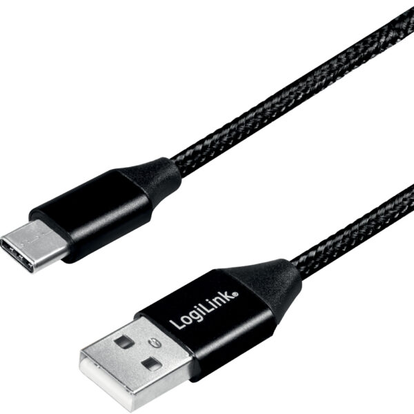 LogiLink USB 2.0 kabel, USB-A - USB-C stekker, 0,3 m, zwart