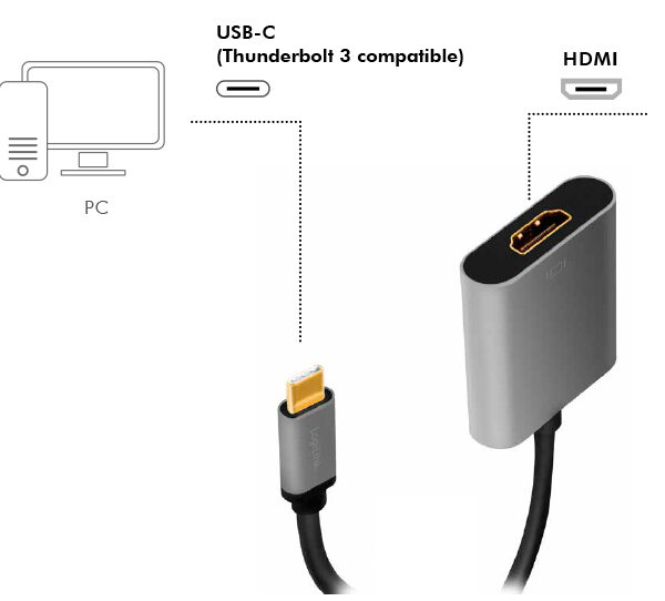 LogiLink USB-C - HDMI adapterkabel, 0,15 m, zwart/grijs