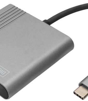 DIGITUS grafische adapter 2in1, USB-C - 2x HDMI, zwart/zilver