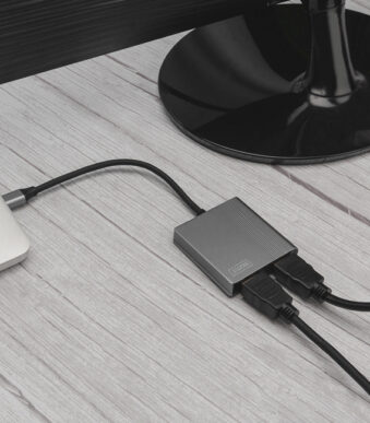 DIGITUS grafische adapter 2in1, USB-C - 2x HDMI, zwart/zilver