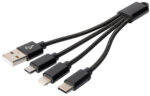 DIGITUS 3-in-1 laadkabel, USB A-Lightning + Micro USB+USB-C, 0,15 m