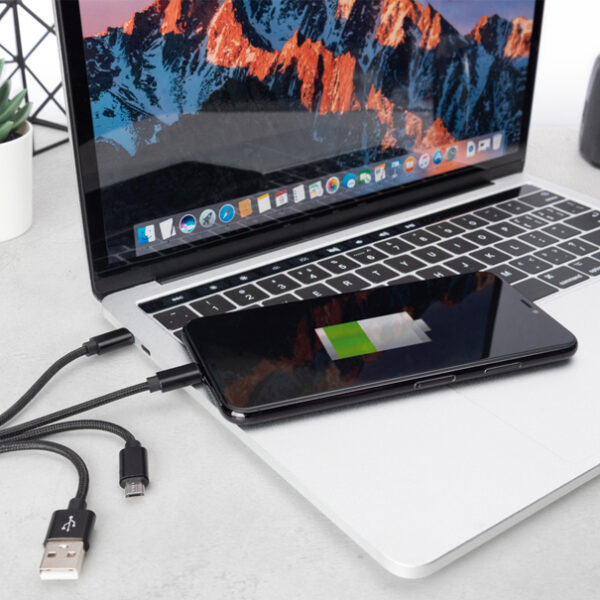 DIGITUS 3-in-1 laadkabel, USB A-Lightning + Micro USB+USB-C, 0,15 m
