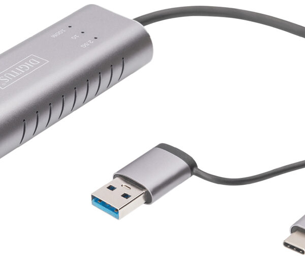 DIGITUS USB type-C Gigabit Ethernet adapter, USB-C + USB A