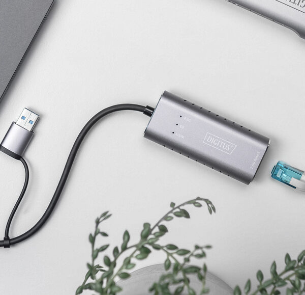 DIGITUS USB type-C Gigabit Ethernet adapter, USB-C + USB A