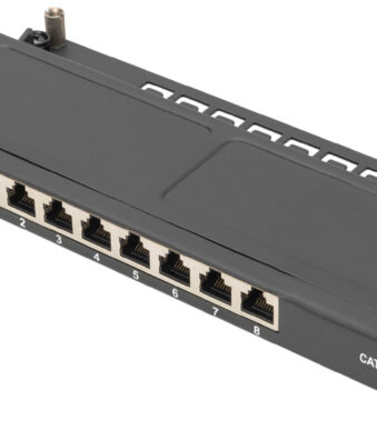 DIGITUS 10' Slim Patch Panel Cat. 6A, 0,5 HE, afgeschermd, 8-poorts, zwart