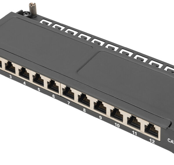 DIGITUS 10' Patch Panel Cat. 6A, 0,5 HE, afgeschermd, zwart, 12-poorts