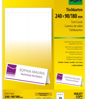 sigel tafelkaart, hoogwit, 185 g/m2, 240 x 90/180 mm
