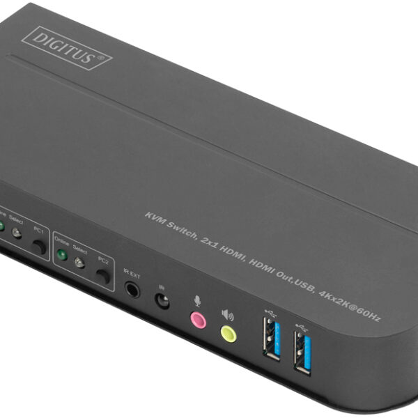 DIGITUS Desktop KVM Switch met geïntegreerde USB-Hub, zwart