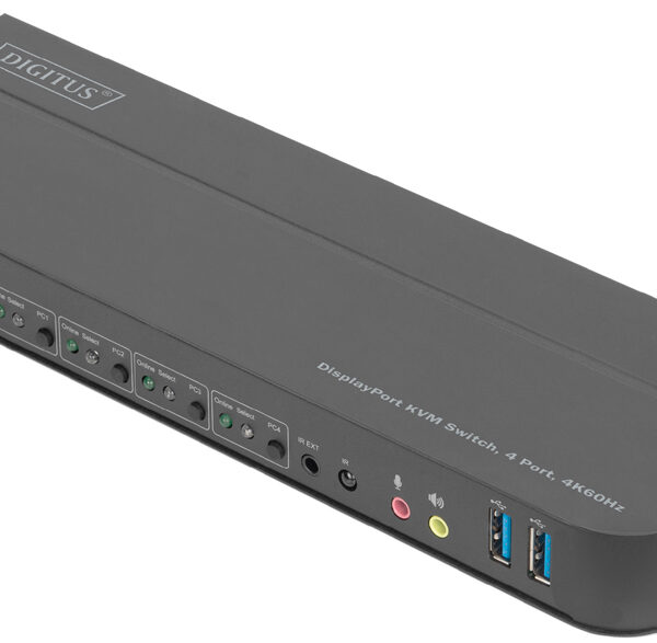 DIGITUS KVM-Switch, 4-Port, 4K60Hz, 4x DP in, 1x DP/HDMI out