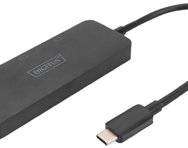 DIGITUS MST Video Hub, 3 poorts, USB-C - 3x HDMI, zwart
