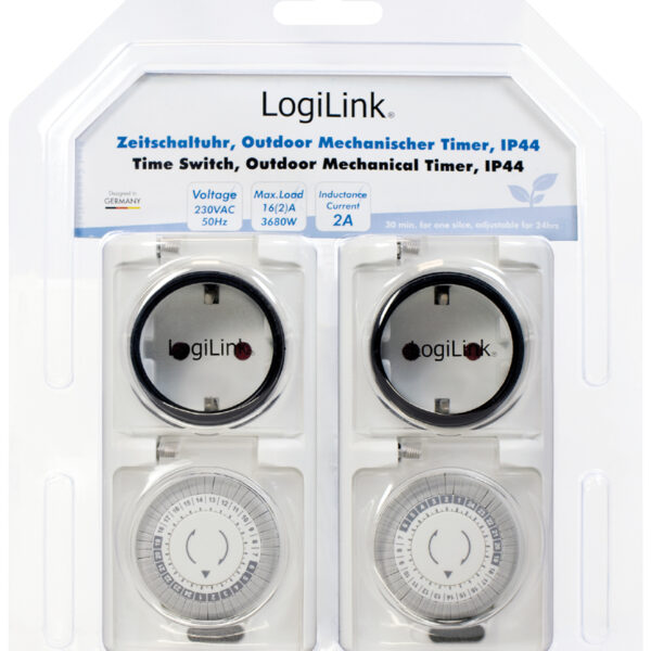 LogiLink mechanische tijdschakelklok, set van 2, IP44, wit