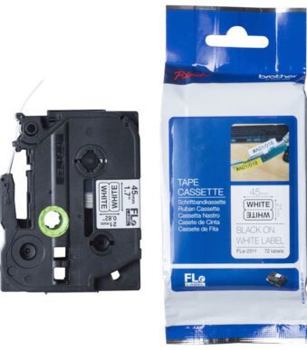 brother FLe-2511 tapecassette, zwart op wit, 21 x 45 mm
