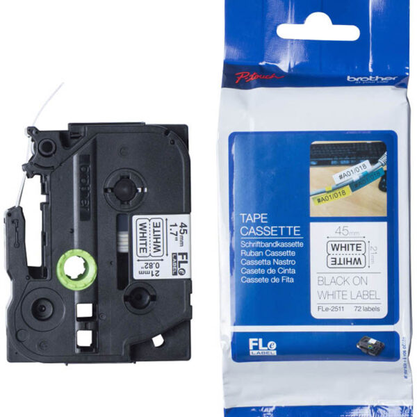 brother FLe-2511 tapecassette, zwart op wit, 21 x 45 mm