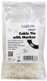 LogiLink kabelbinder met opschriftveld, nylon, wit