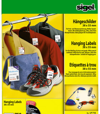 sigel hanglabels, 38 x 55 mm (A4), wit, 200 g/m2