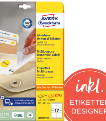 AVERY universele etiketten, 99,1 x 42,3 mm, wit, 30 vel, verwijderbaar