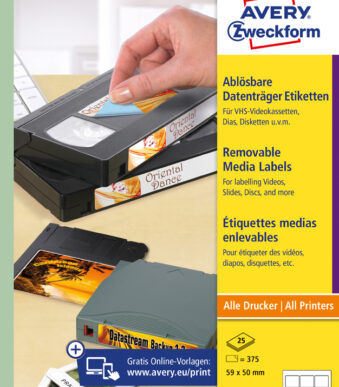 AVERY Stick+Lift etiketten voor ZIP diskettes, 25 vel A4, verwijderbaar, wit
