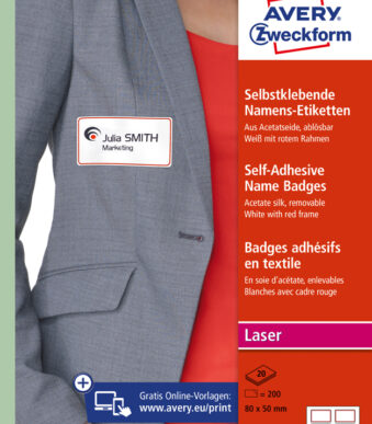 AVERY naametiketten / badge etiketten, 80 x 50 mm, rode rand