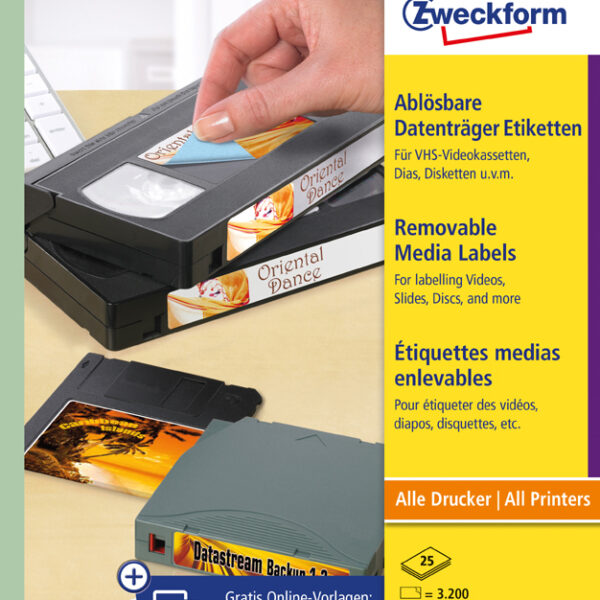 AVERY Stick+Lift etiketten voor Dia, 43,2 x 8,5 mm, 25 vel A4, verwijderbaar, wit