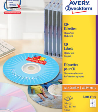 AVERY CD-etiketten ClassicSize, 25 vel A4, permanent, wit