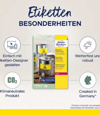 AVERY folie-etiketten, 63,5 x 29,6 mm, 20 vel A4, permanent, geel, mat