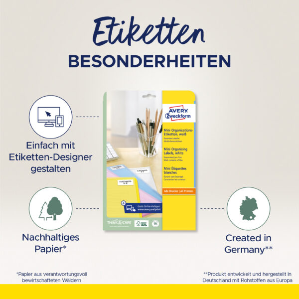 AVERY Mini-etiketten, 35,6 x 16,9 mm, wit, 25 vel, permanent