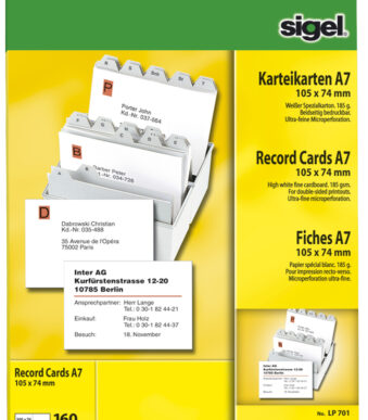 sigel PC-systeemkaarten, A7 (op A4), wit, 185 g/m2, MP